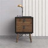 Black Matte and Walnut Ry 2 Drawer Nightstand