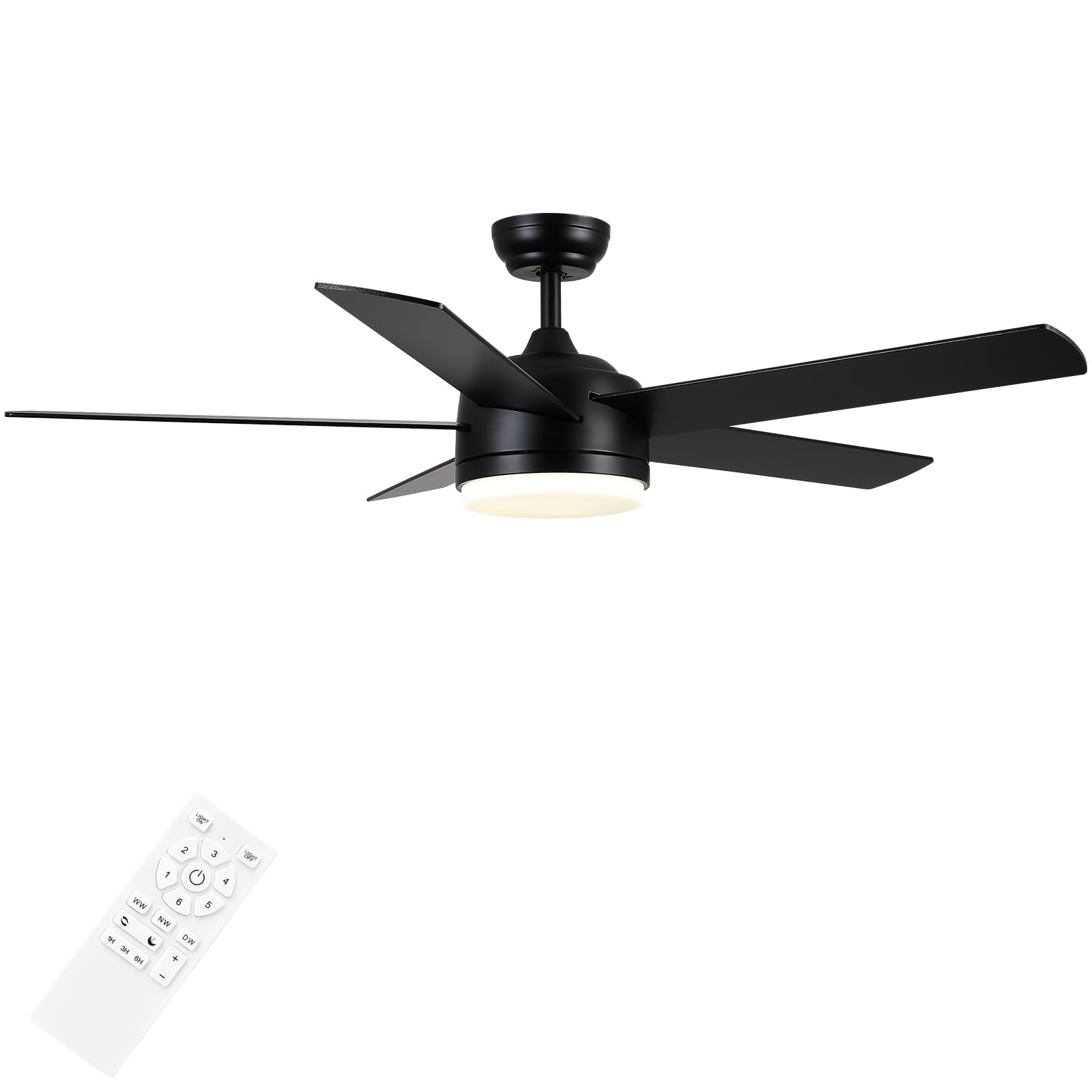 52 inch Black Ceiling Fan with Lights and Remote Control