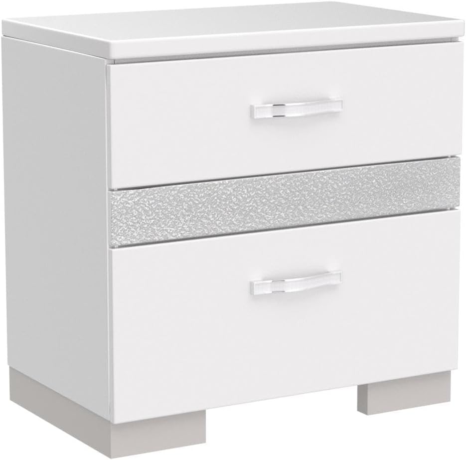 Wood and Metal 2-Drawers Bedroom Nightstand in White