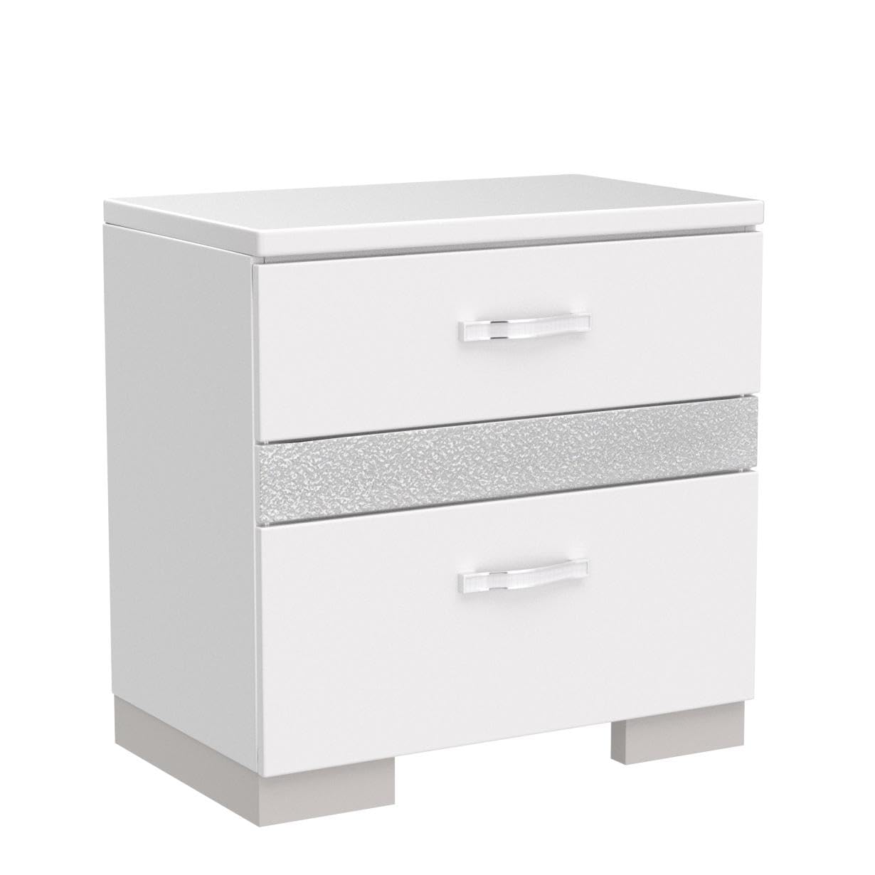 Wood and Metal 2-Drawers Bedroom Nightstand in White
