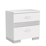 Wood and Metal 2-Drawers Bedroom Nightstand in White