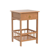 Bamboo End Side Table Nightstand with Drawer for Bedroom