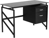 Singleton Glass Desk with Two Drawer Pedestal,Black