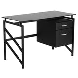 Singleton Glass Desk with Two Drawer Pedestal,Black