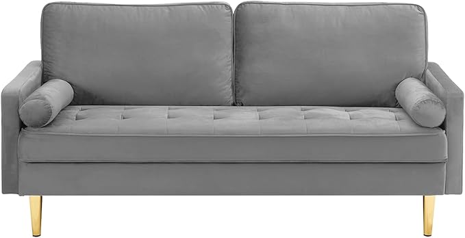 67'' Velvet Sofa Bed, Modern Loveseat with Gold Metal Legs and 2 Bolster Pillows
