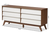 Studio Hildon Modern 6-Drawer Storage Dresser Mid-Century/Particle Board/MDF with PU Paper/White/Walnut Brown