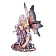 5.25 Inch Fairyland Purple Winged Fairy with Red Rose Statue Figurine