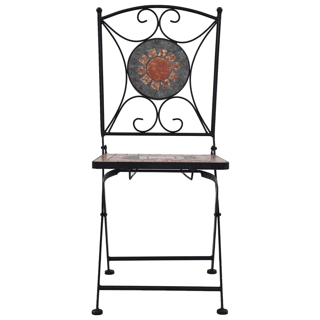 3 Piece Mosaic Bistro Set Ceramic Tile | Terracotta, Gray and Orange