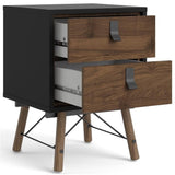 Black Matte and Walnut Ry 2 Drawer Nightstand