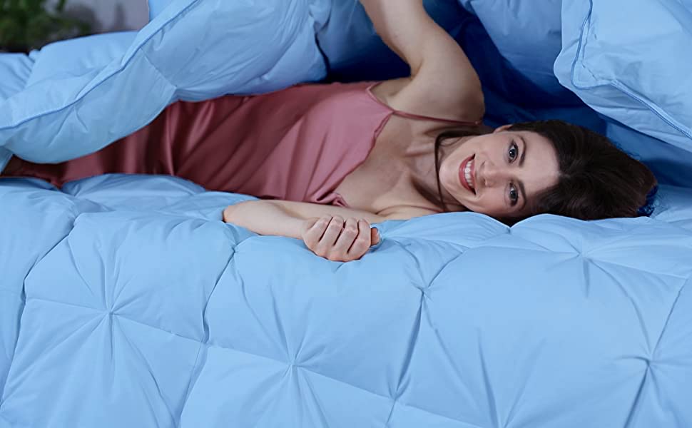Light Blue All Season Down Pintuck Comforter