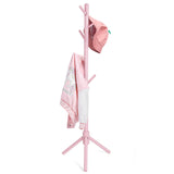 Kid's Coat Rack Stand Beech Wood Clothes Tree, Height Adjustable Freestanding Child Jacket Holder