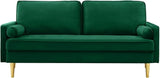 67'' Velvet Sofa Bed, Modern Loveseat with Gold Metal Legs and 2 Bolster Pillows