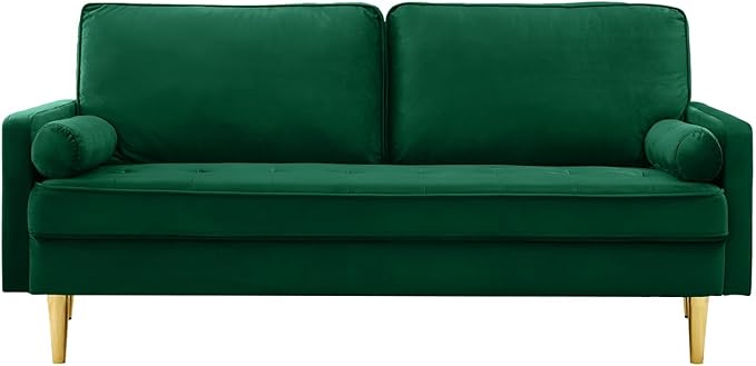67'' Velvet Sofa Bed, Modern Loveseat with Gold Metal Legs and 2 Bolster Pillows