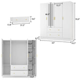 4 Door Wardrobe Armoire Closet with Mirror Door, 63" W Wooden Wardrobe