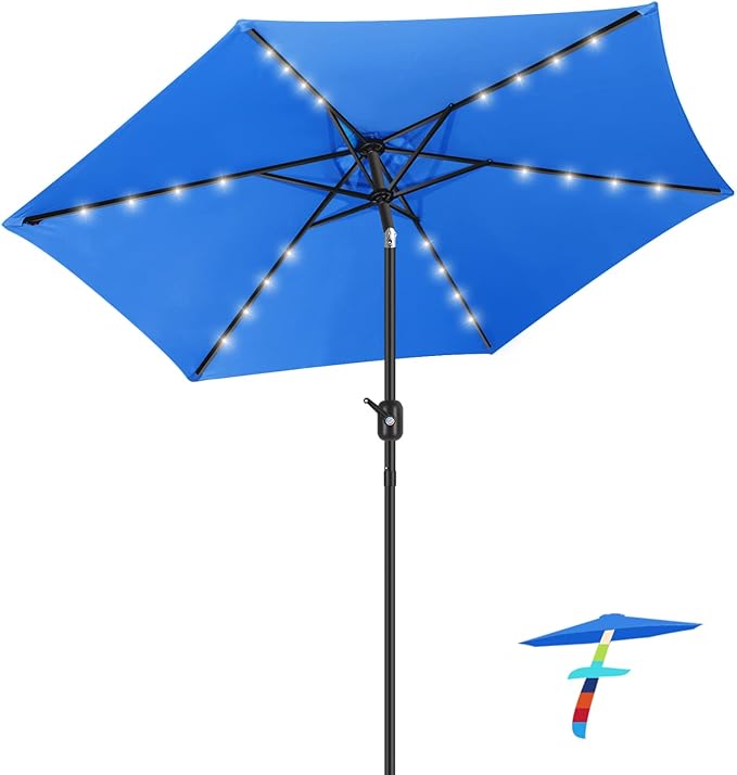 7.5FT Solar Patio Umbrella Outdoor LED Umbrella,Table Umbrella with Lights Heavy Duty Patio Umbrella