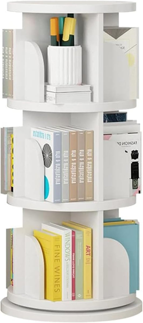 Bookcases White Round Floor Bookshelf, 360° Rotate, Cultivate Interest in Reading