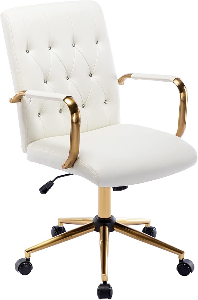 Velvet Home Office Desk Chairs, Modern Gold Task Chair with Wheels for Office