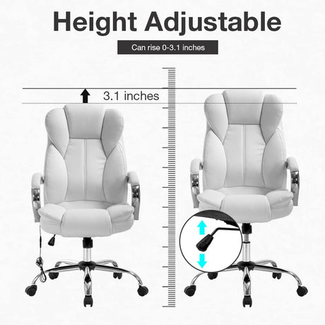 Executive Task Rolling Swivel Lumbar Support for Home Office, White PU Leather