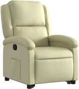 Recliner Chair - Cream Real Leather, Manual Reclining, Easy Stand-Up Function, Comfortable Seating for Elderly, Solid Frame, Convenient Side Pocket