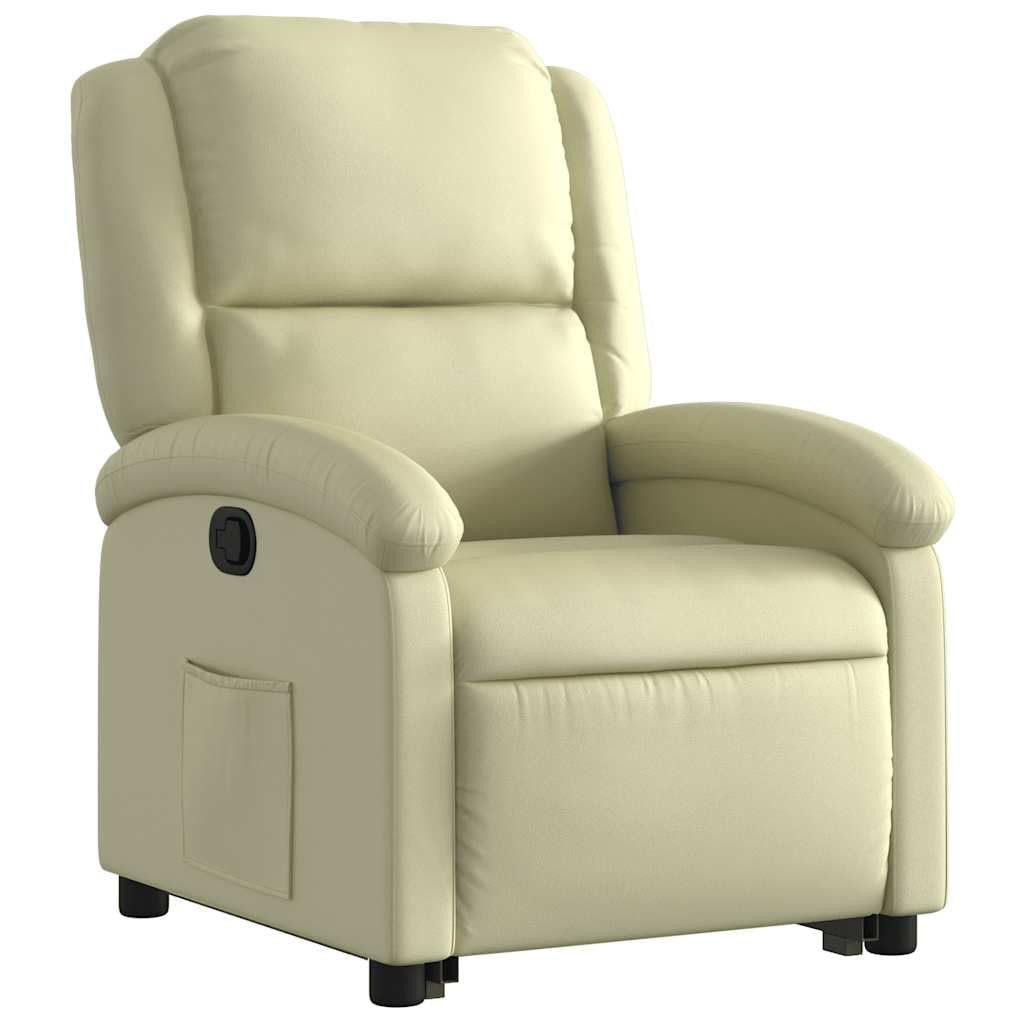 Recliner Chair - Cream Real Leather, Manual Reclining, Easy Stand-Up Function, Comfortable Seating for Elderly, Solid Frame, Convenient Side Pocket