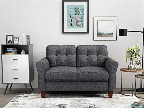 55" Modern Loveseat with Soft-Cushioned Backrest, Piped Details & Tapered Wood Legs