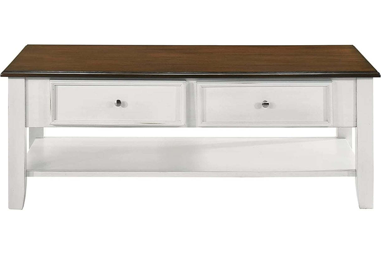 Evander Wood Coffee Table with Drawers and Storage, Two Tone Cream/Brown