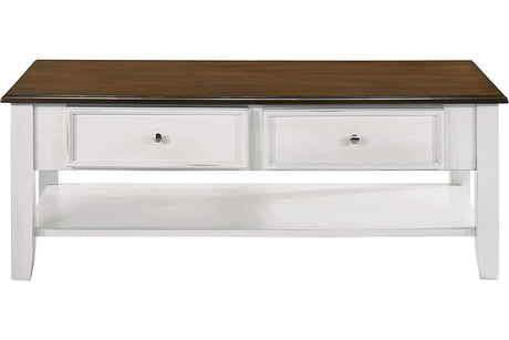 Evander Wood Coffee Table with Drawers and Storage, Two Tone Cream/Brown