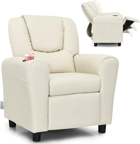 Kids Recliner Chair with Cup Holder, Toddler Furniture Children Armrest Sofa