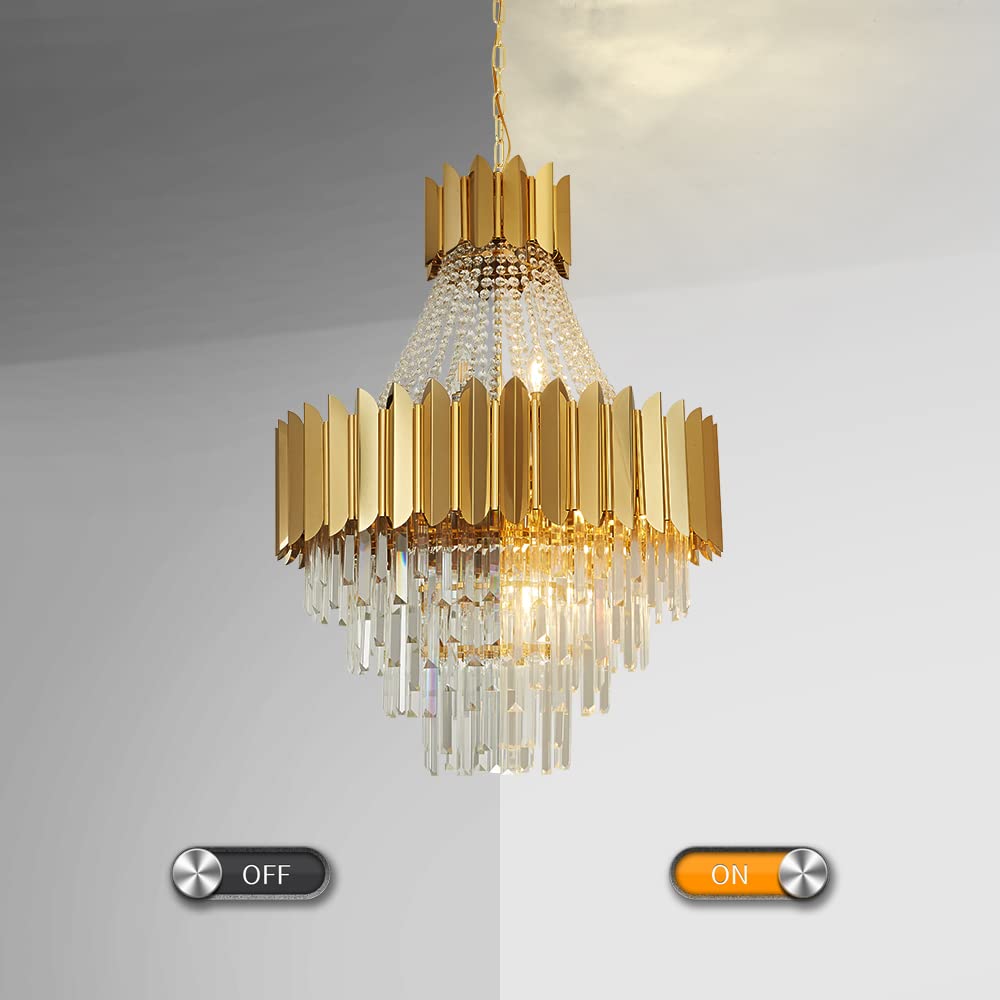 Modern Crystal Chandelier, Luxury Gold Crystal Hanging Ceiling Light Contemporary