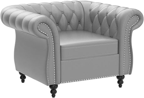 Modern Tufted Couch 3 Seater with Rolled Arms and Nailhead