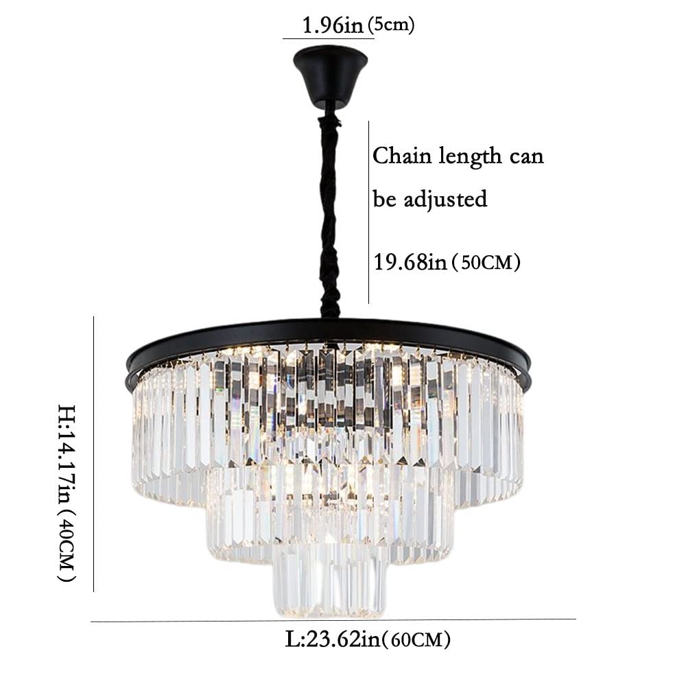 Crystal Pendant Light, Modern 3-Tier Chandelier Black Flush Mount Close to Ceiling