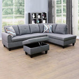 Linen Living Room Sofa Set, L-Shape Couch with Storage Ottoman,