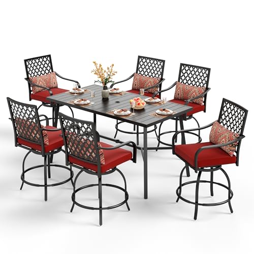 7 Piece Outdoor Bar Set, Counter Height Patio Bar Furniture with Swivel Bar Stools
