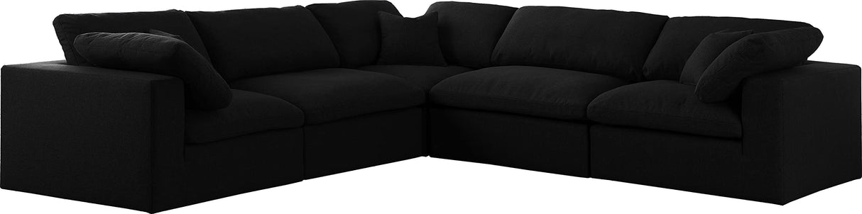 Furniture 601Black-Sec5C Serene Collection Modern | Contemporary Deluxe Comfort Modular Sectional, Soft Linen Textured Fabric, Down Cushions, 119" W x 120" D x 32" H, Black