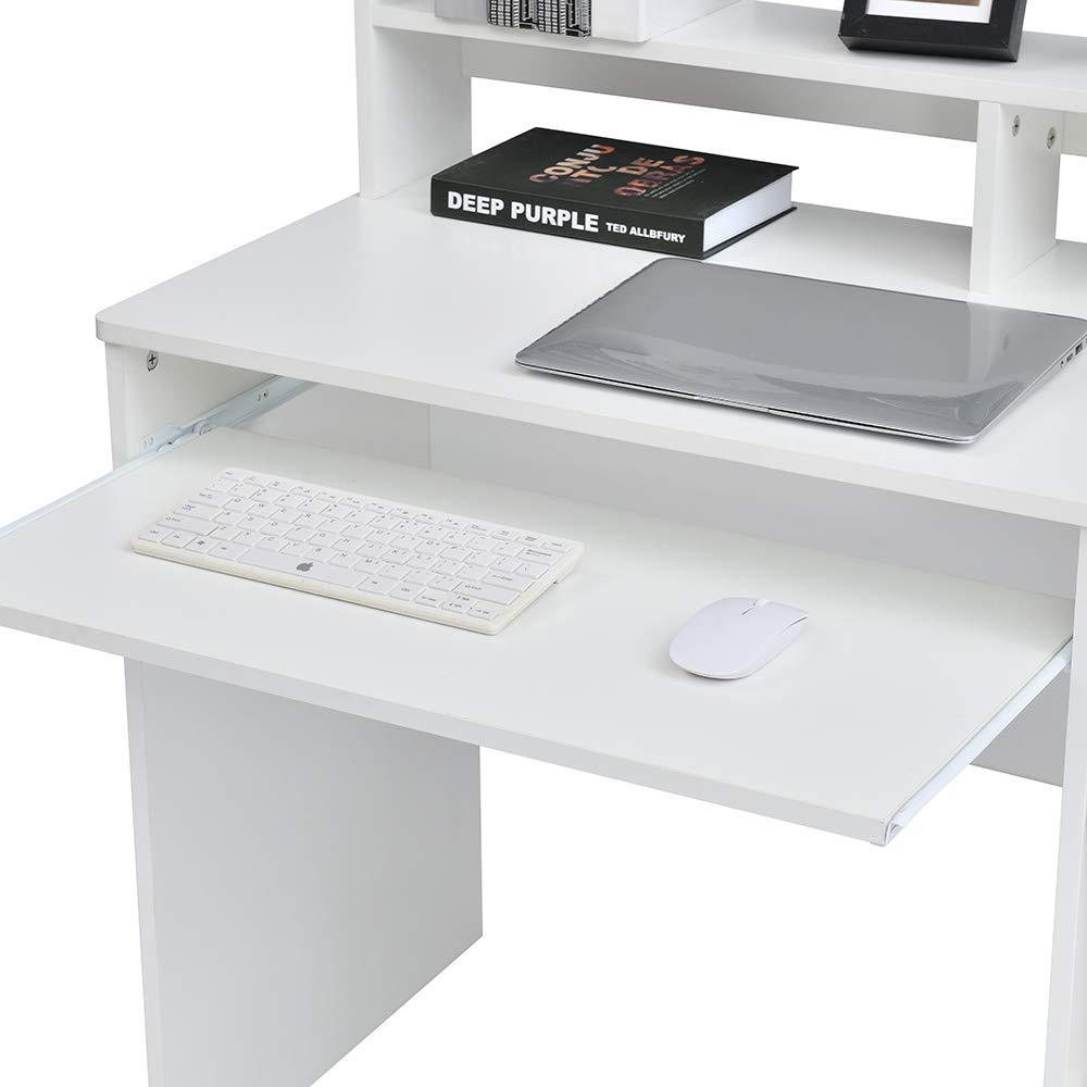 Axess White Computer Keyboard Tray and Drawer Small Home Office Bedroom, Homework