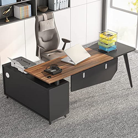 L-Shaped Computer Desk with File Cabinet, 78.74 Inch Large Executive Office Desk