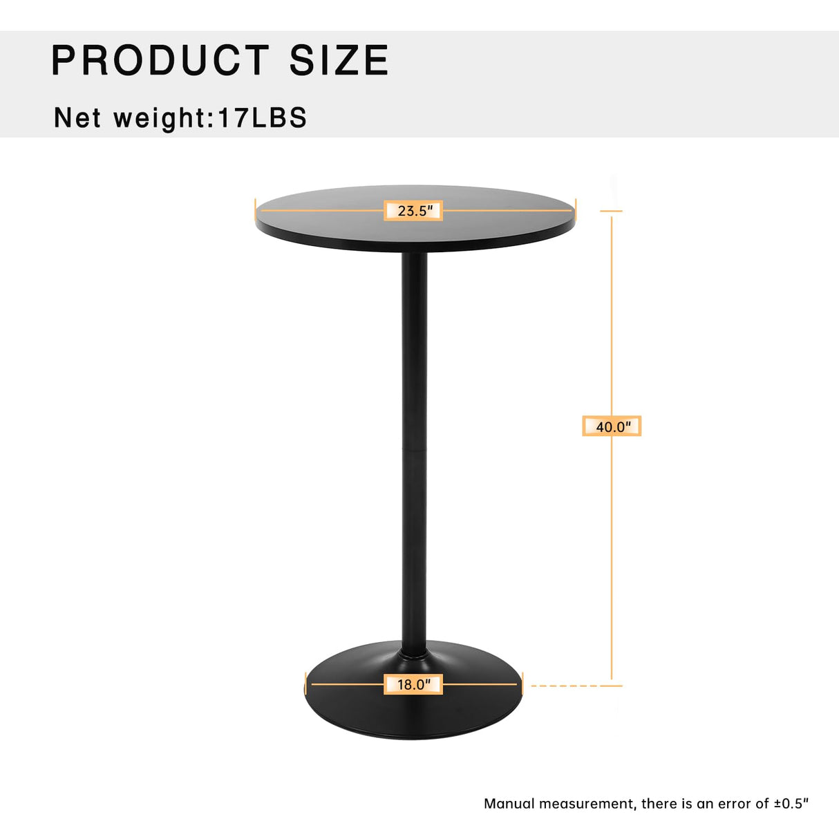 Round Bar Table 40" Height Modern Pub Table with Solid Top and Sturdy Metal Base