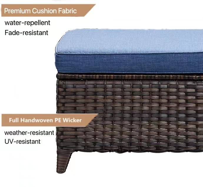 HUMMUH Outdoor Ottomans for Patio Set of 2 PE Wicker Steel Frame Outdoor Footstool for Patio, Backyard, Additional Seating, Side Tables with Removable Weather-Resistant Cushions
