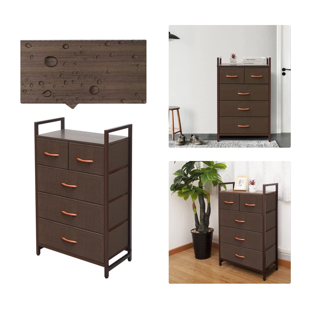 Life Concept Storage Dresser Furniture Unit - Large Standing Organizer Chest for Bedroom, Office, Living Room, and Closet - 5 Drawers Removable Fabric Bins - Coffee