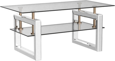 Mirrored Glass Coffee Table, Modern Side Coffee Table with Transparent Tempered Glass