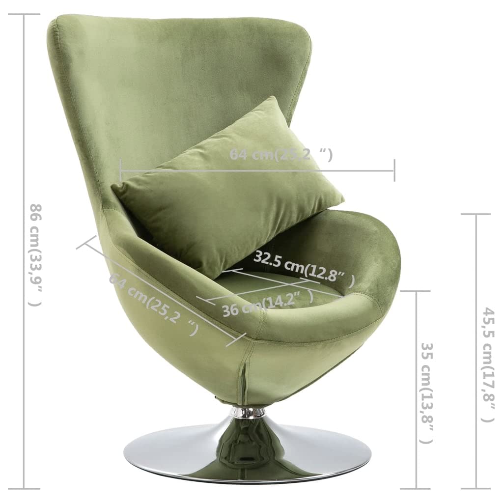 vidaXL Swivel Egg Chair with Removable Cushion, Light Green Velvet Upholstery - Ergonomic Design, 360-Degree Swivel, Plywood Frame with Chrome Base; Modern Decorative Armchair