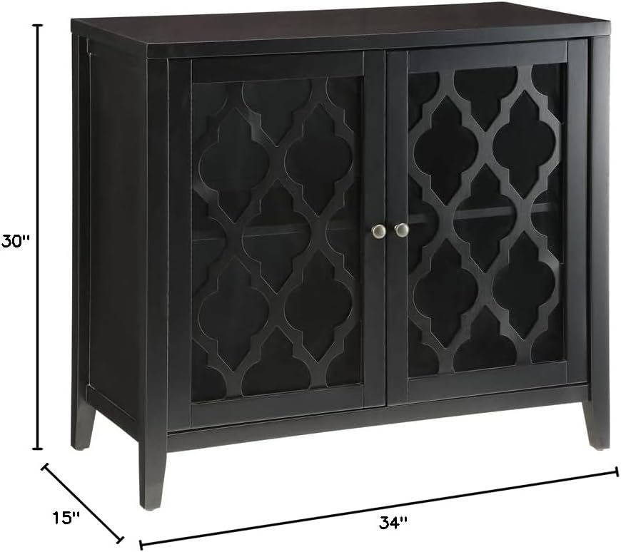 Ceara Storage Wooden Console Table with 2 Glass Doors in Black