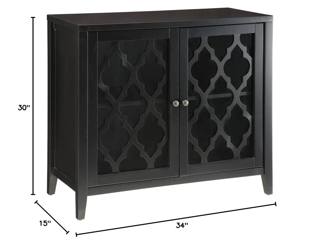 Ceara Storage Wooden Console Table with 2 Glass Doors in Black