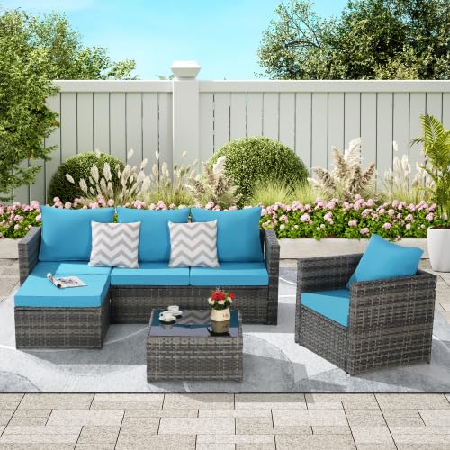 3-Piece Outdoor Patio Furniture Set, L-Shaped Wicker Sectional Sofa