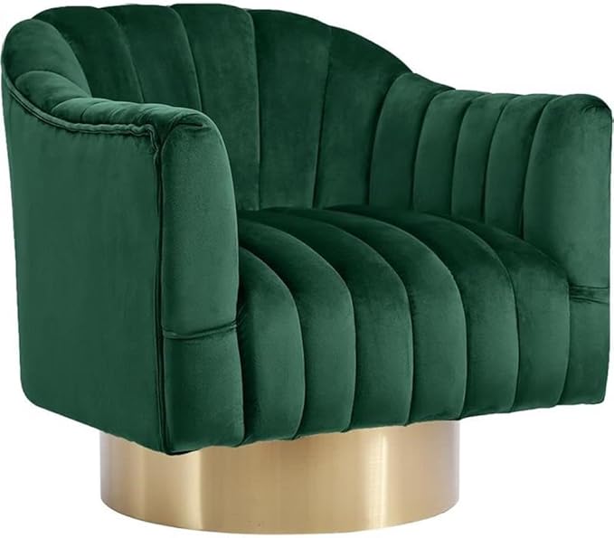 Farrah Collection Modern | Contemporary Velvet Upholstered Accent Chair with Stainless Steel Base and Polished Gold Finish, 32" W x 31" D x 31" H, Green