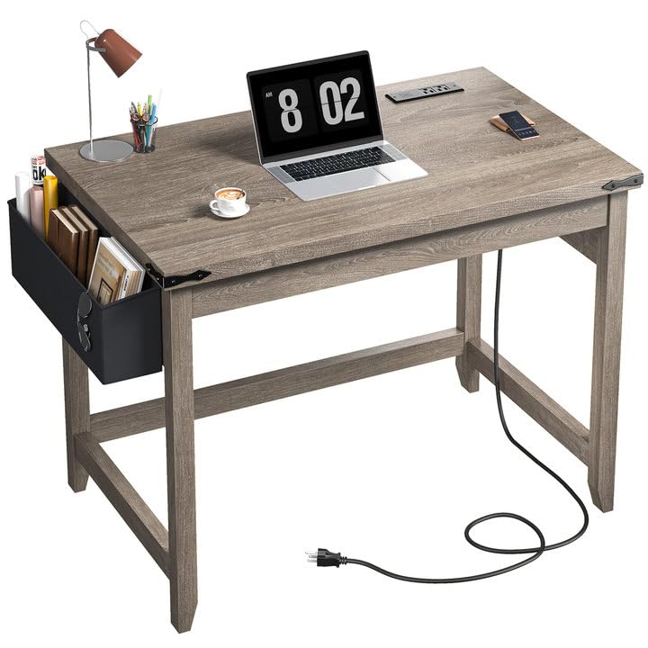Computer Desk, Small Desk with Power Outlet, Home Office Desks, Study Desks