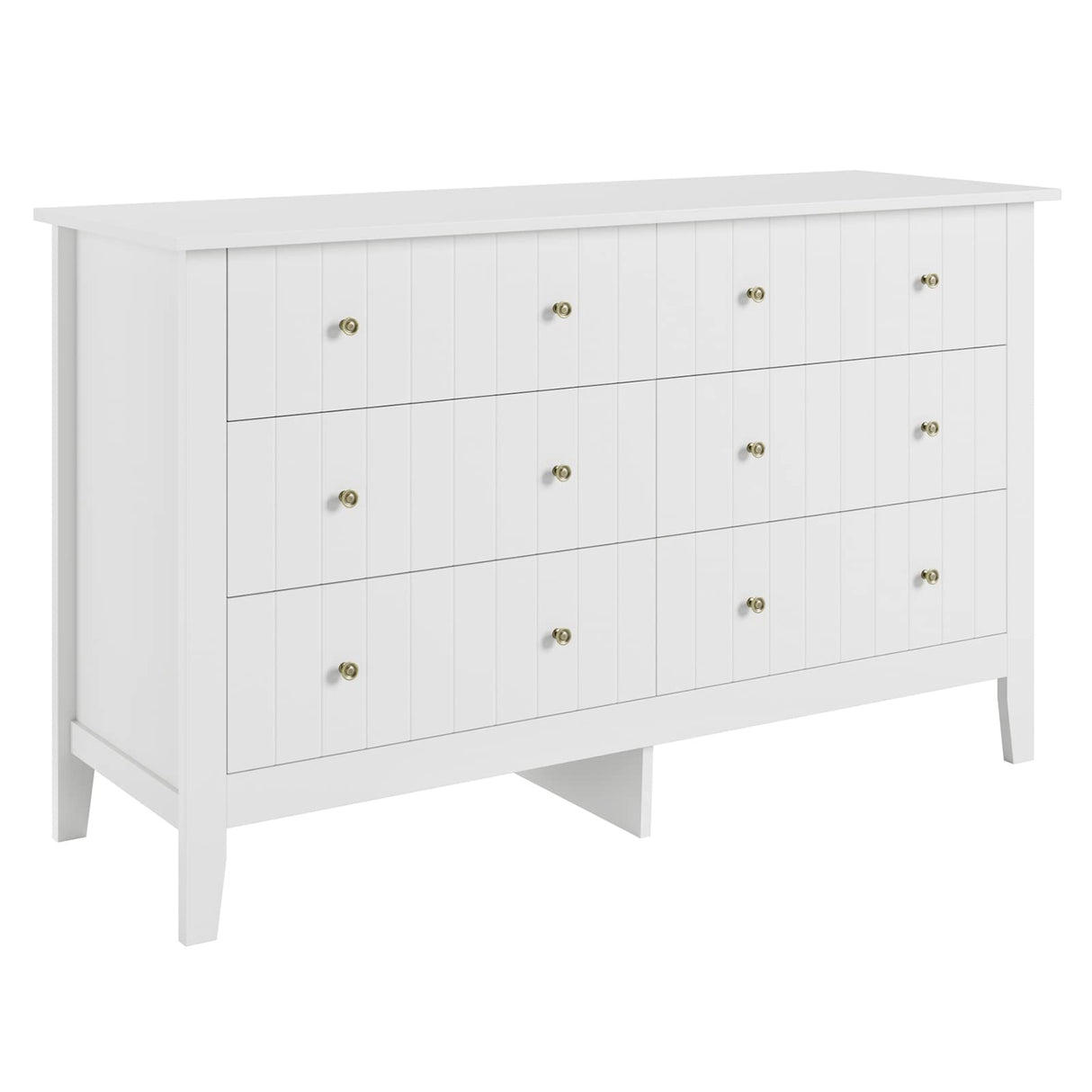 White Dresser, Chest of Drawers, Modern 6 Drawer Double Dresser with Deep Drawers