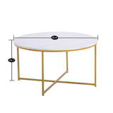 35.4" Round Coffee Table Living Room Faux Marble Top Coffee Cocktail Table