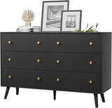 White Dresser for Bedroom, Modern 6 Drawer Dresser, Wide Chest of Drawers with Gold