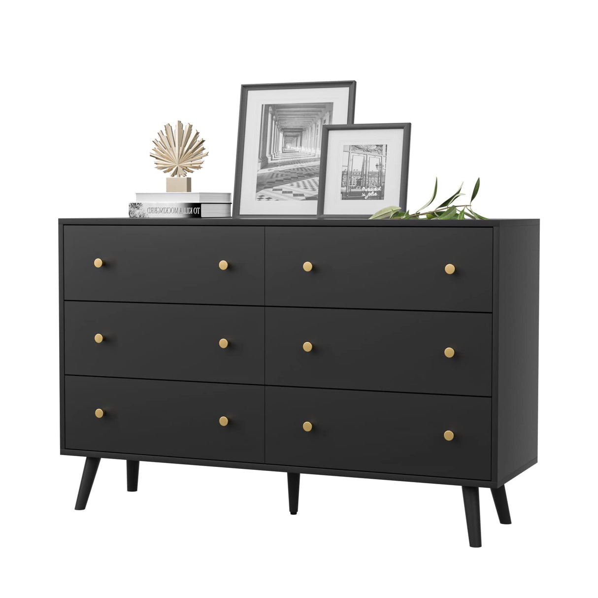 SINROM Black Dresser for Bedroom, Modern 6 Drawer Dresser